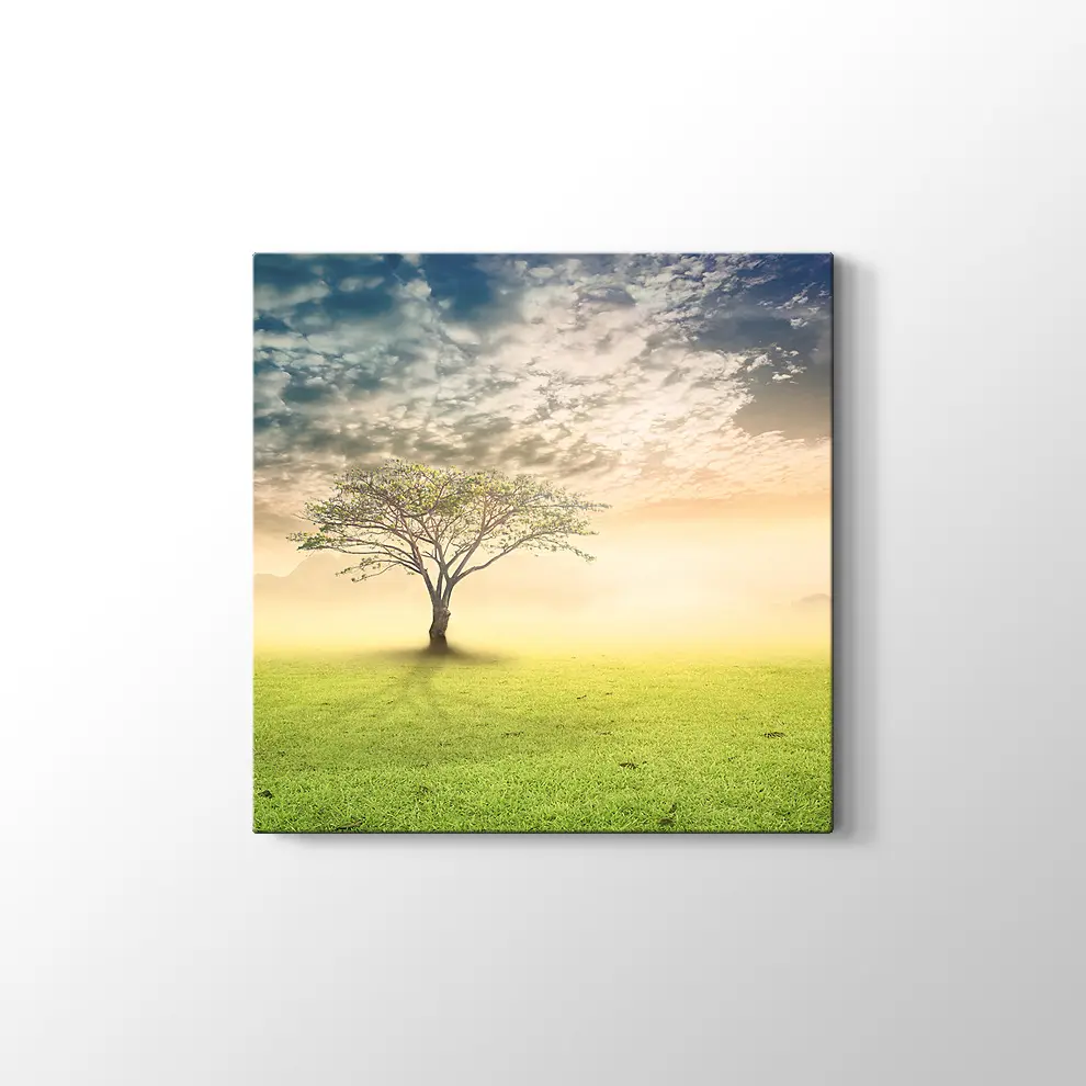 Gün Doğumu Yanlız Ağaç Kanvas Tablo