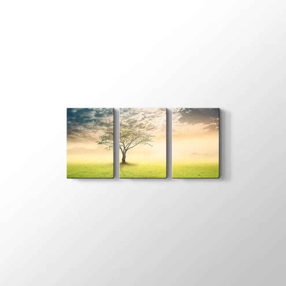 Gün Doğumu Yanlız Ağaç Kanvas Tablo