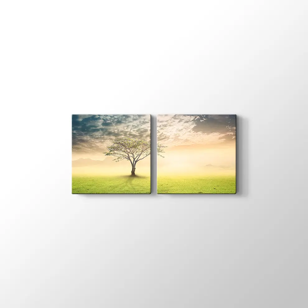 Gün Doğumu Yanlız Ağaç Kanvas Tablo
