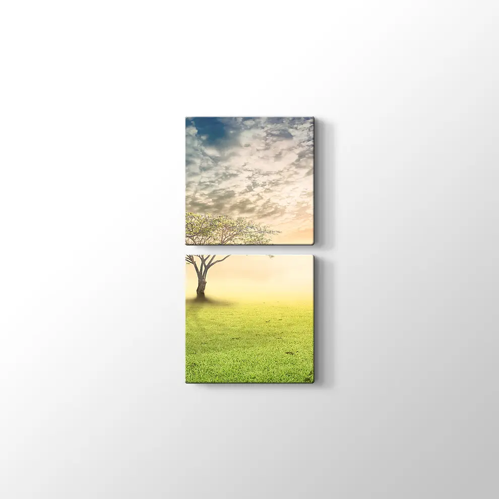 Gün Doğumu Yanlız Ağaç Kanvas Tablo