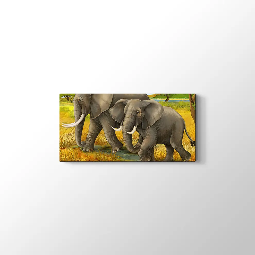 Anne ve Yavru Fil Kanvas Tablo