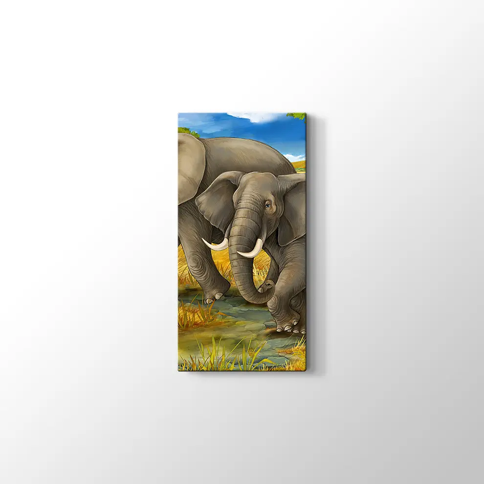 Anne ve Yavru Fil Kanvas Tablo