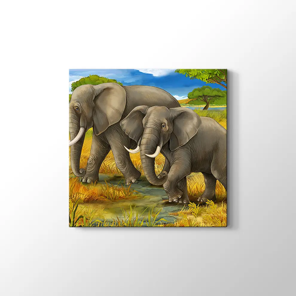Anne ve Yavru Fil Kanvas Tablo