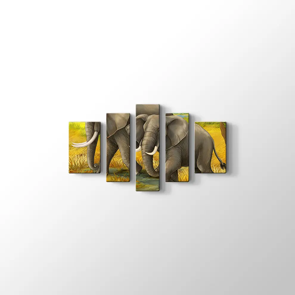 Anne ve Yavru Fil Kanvas Tablo