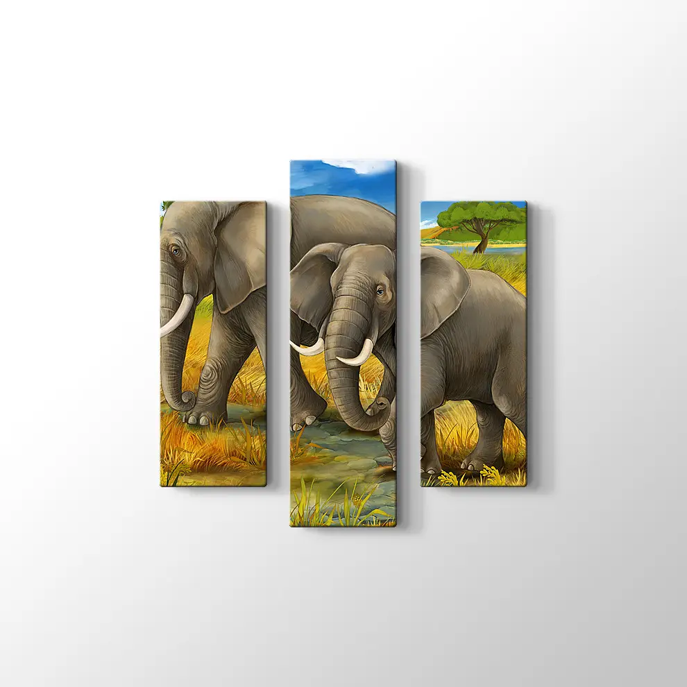 Anne ve Yavru Fil Kanvas Tablo