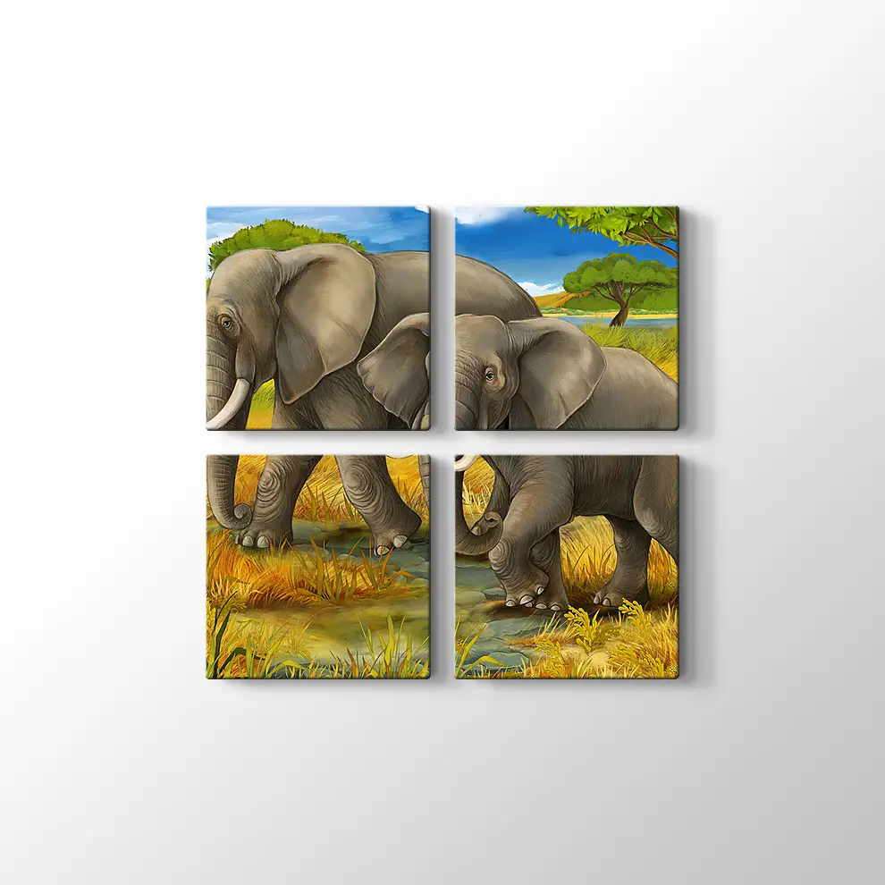 Anne ve Yavru Fil Kanvas Tablo