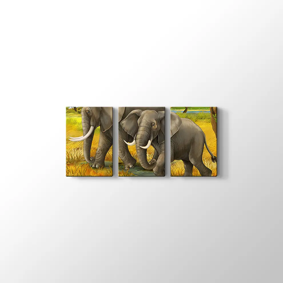 Anne ve Yavru Fil Kanvas Tablo