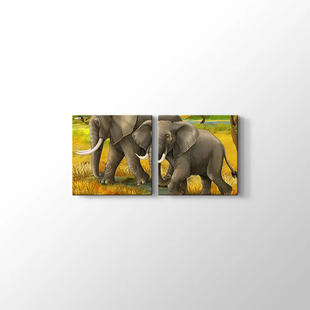 Anne ve Yavru Fil Kanvas Tablo