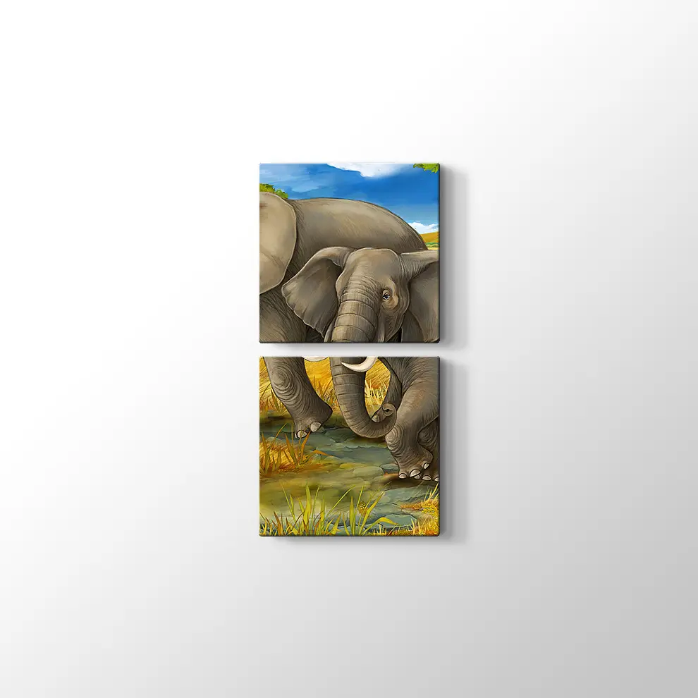 Anne ve Yavru Fil Kanvas Tablo