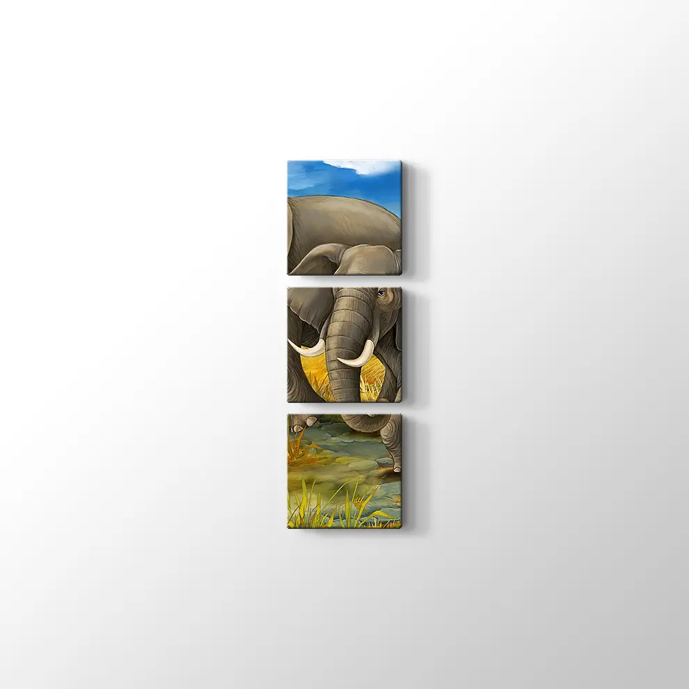 Anne ve Yavru Fil Kanvas Tablo