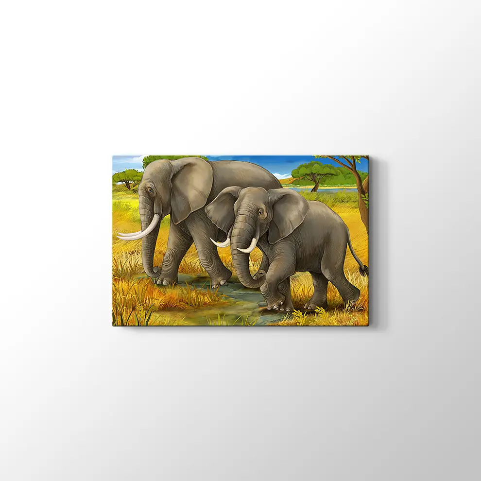 Anne ve Yavru Fil Kanvas Tablo