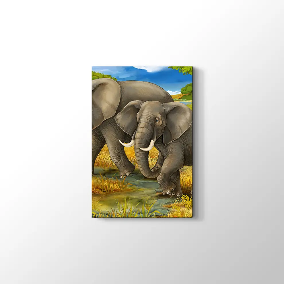 Anne ve Yavru Fil Kanvas Tablo