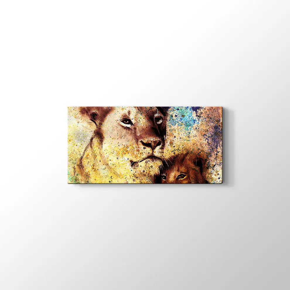 Anne ve Yavru Aslan Kanvas Tablo