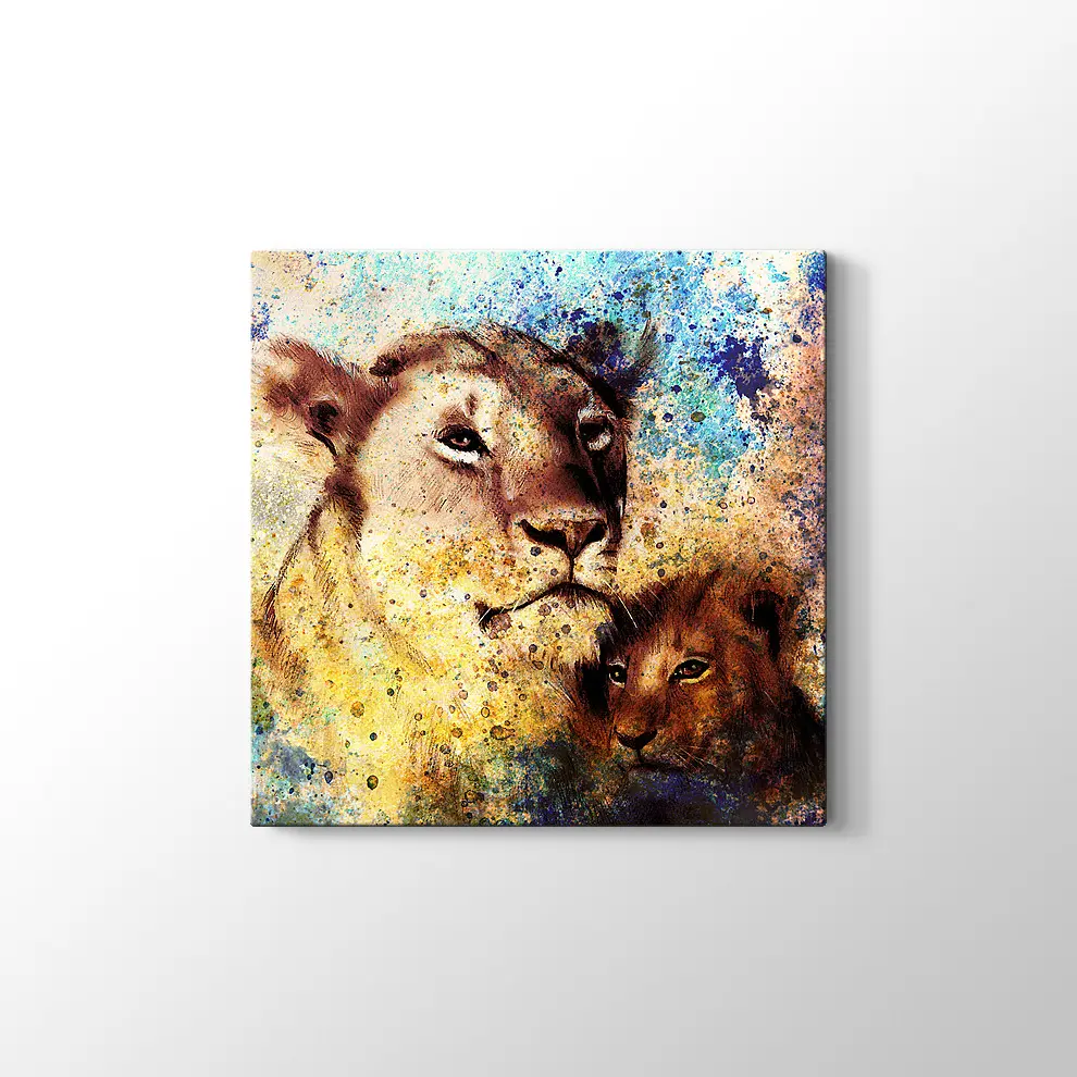 Anne ve Yavru Aslan Kanvas Tablo