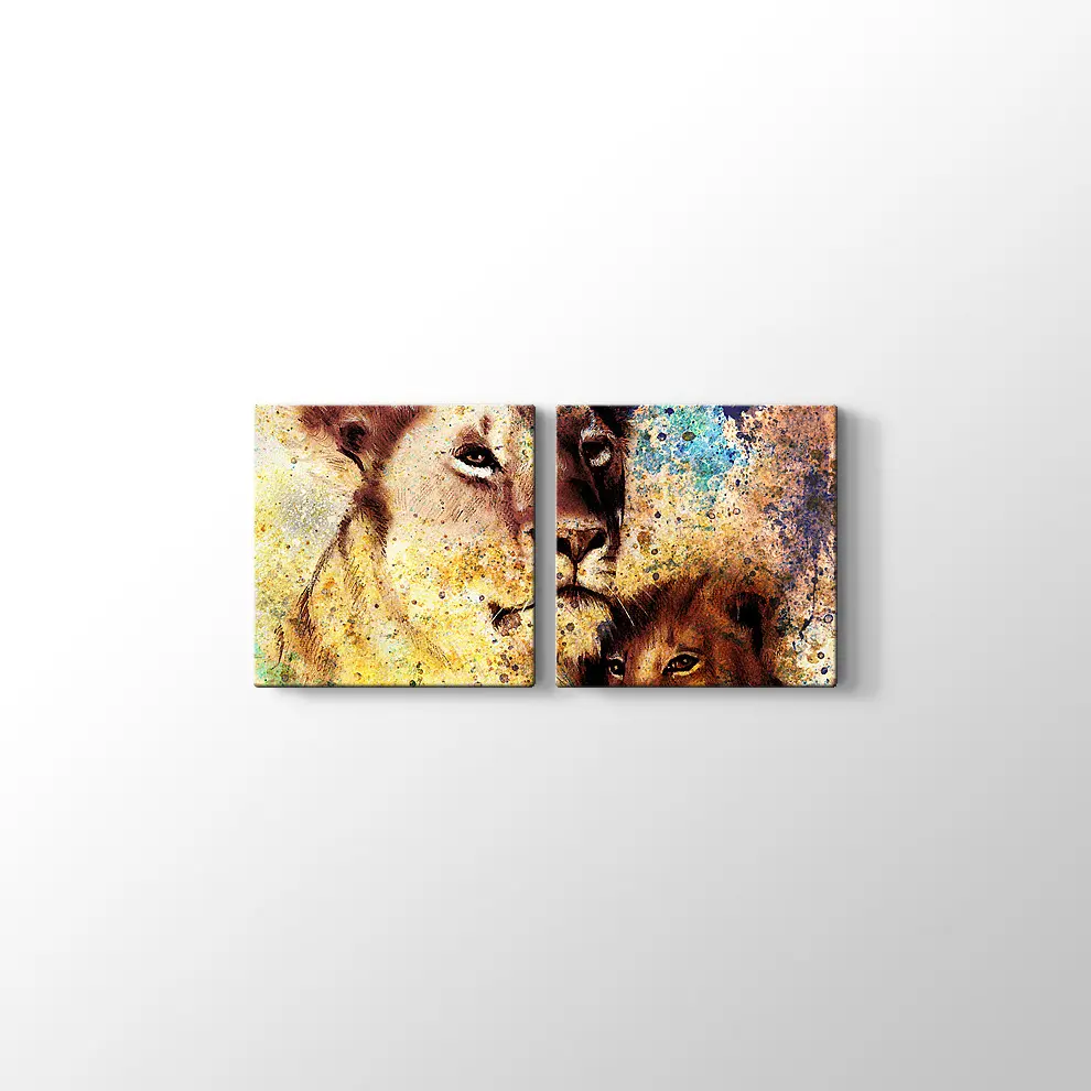 Anne ve Yavru Aslan Kanvas Tablo