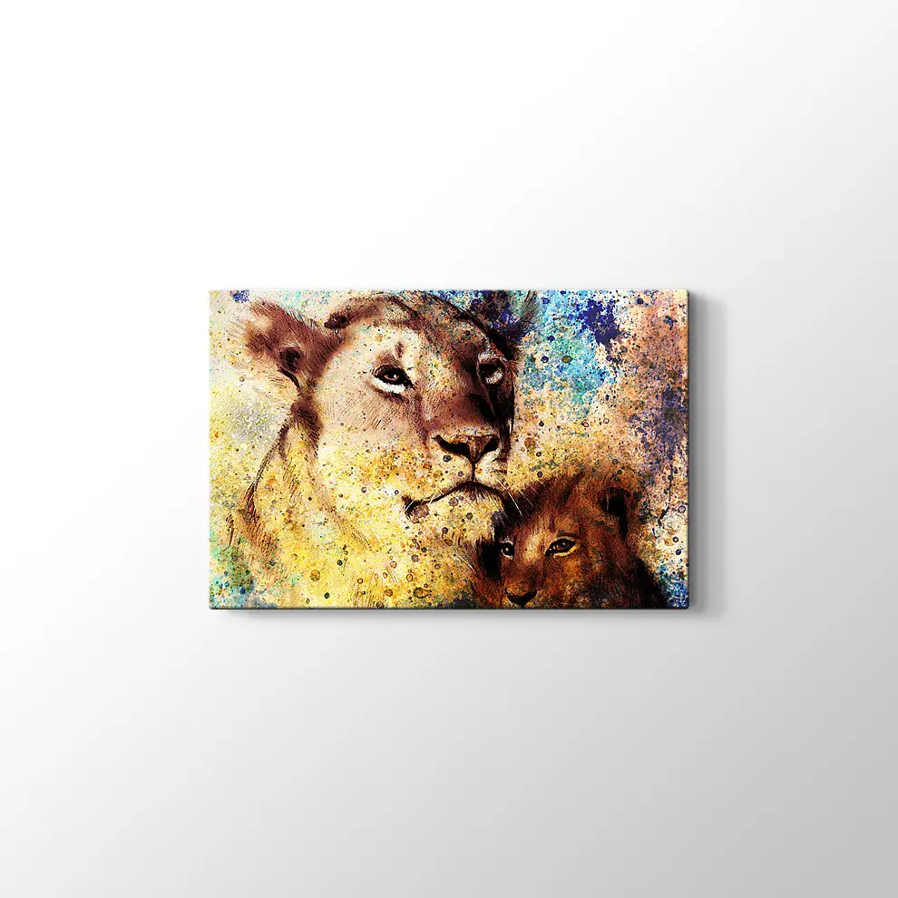 Anne ve Yavru Aslan Kanvas Tablo