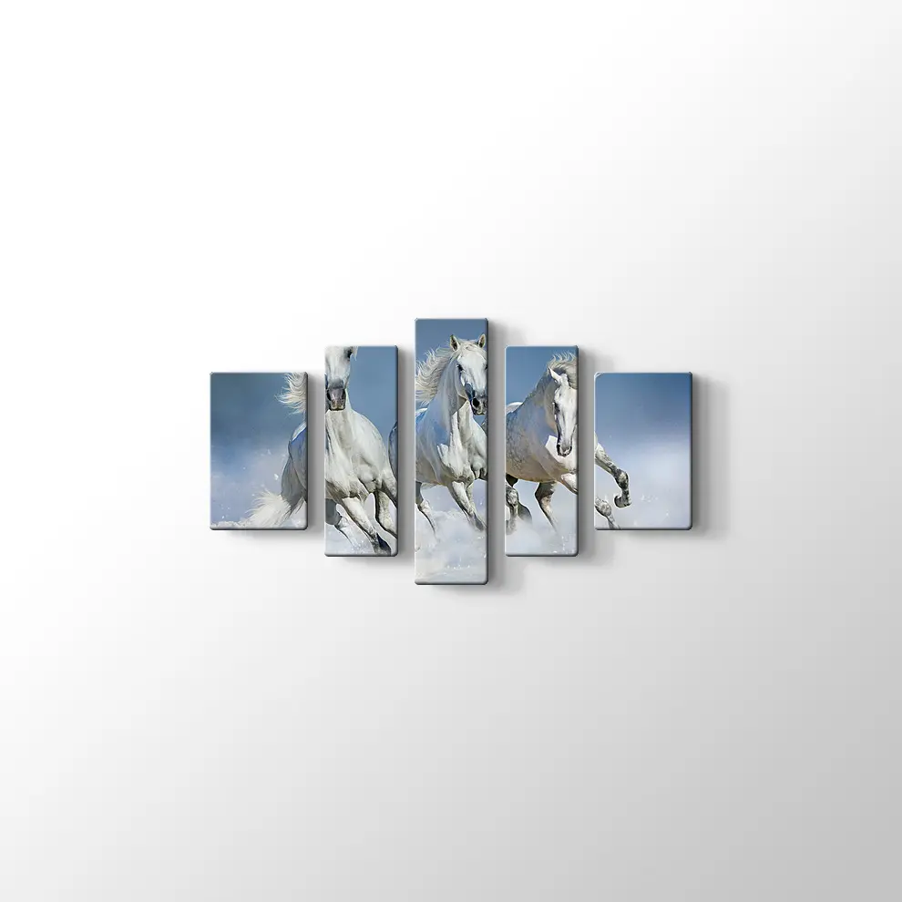 Koşan Beyaz Atlar Kanvas Tablo