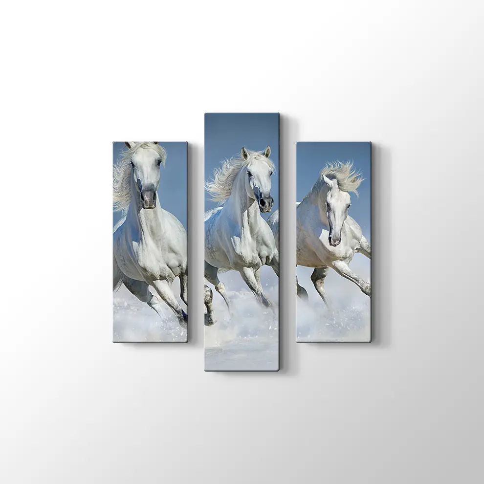 Koşan Beyaz Atlar Kanvas Tablo