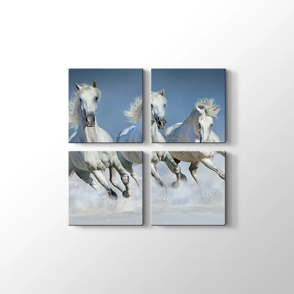 Koşan Beyaz Atlar Kanvas Tablo