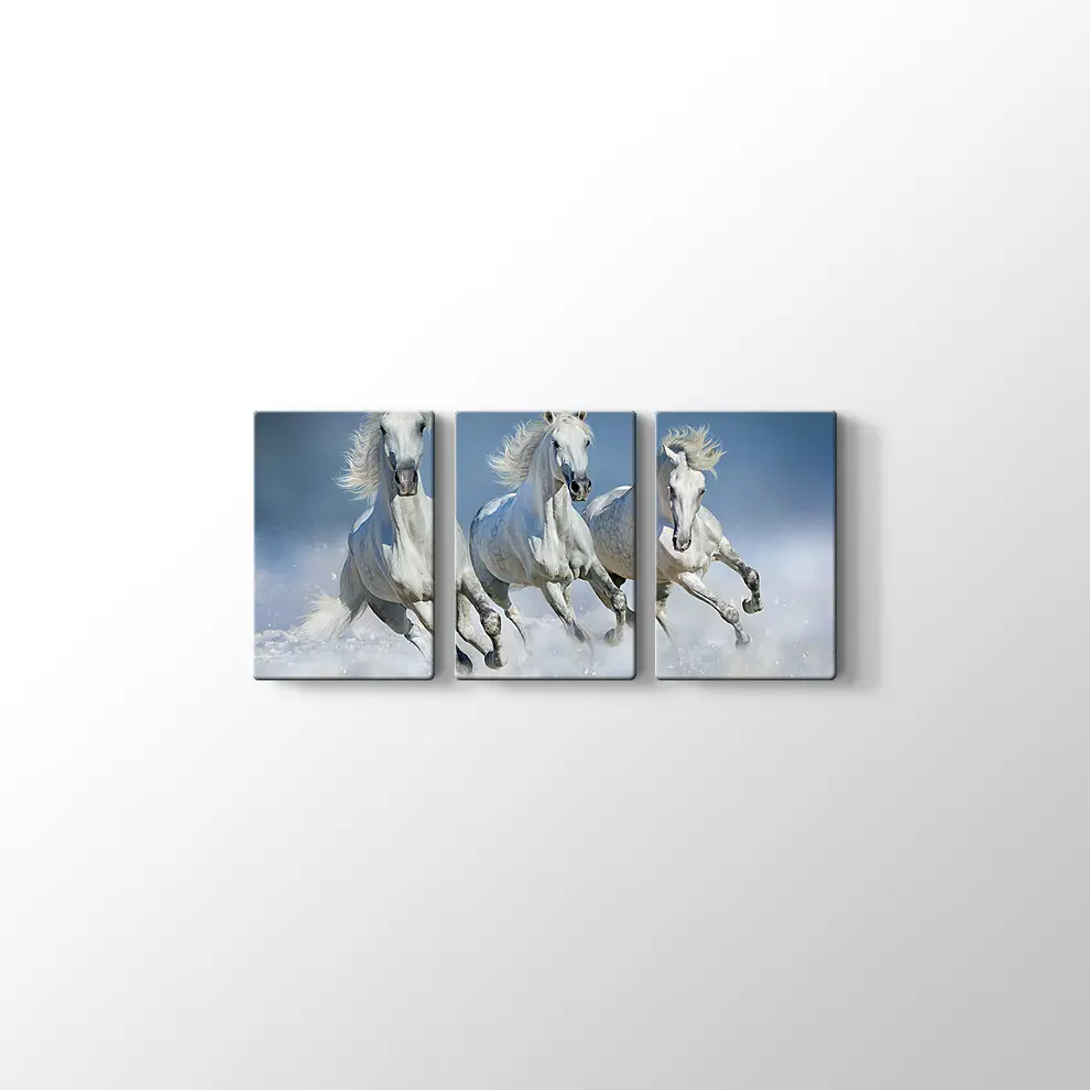 Koşan Beyaz Atlar Kanvas Tablo