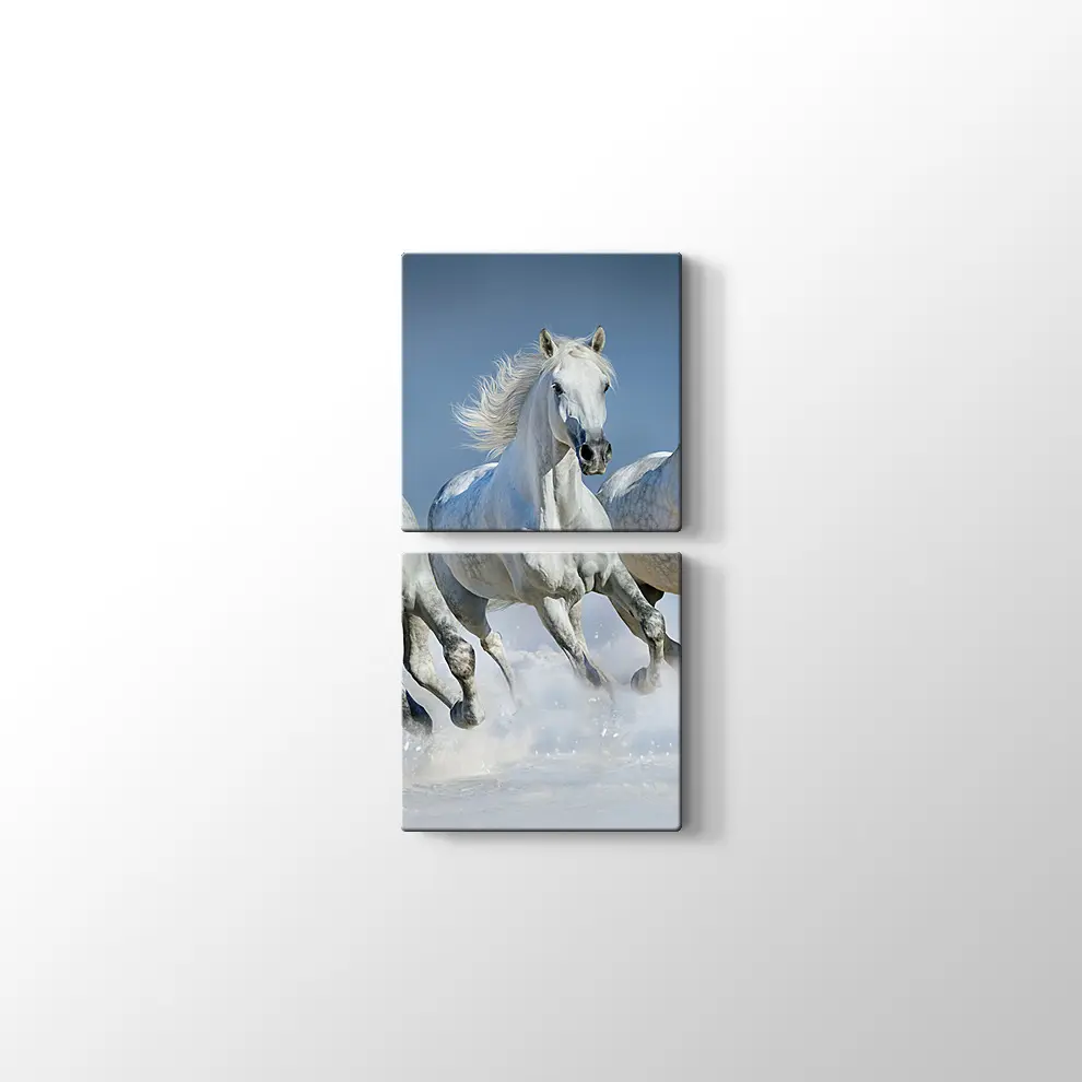 Koşan Beyaz Atlar Kanvas Tablo