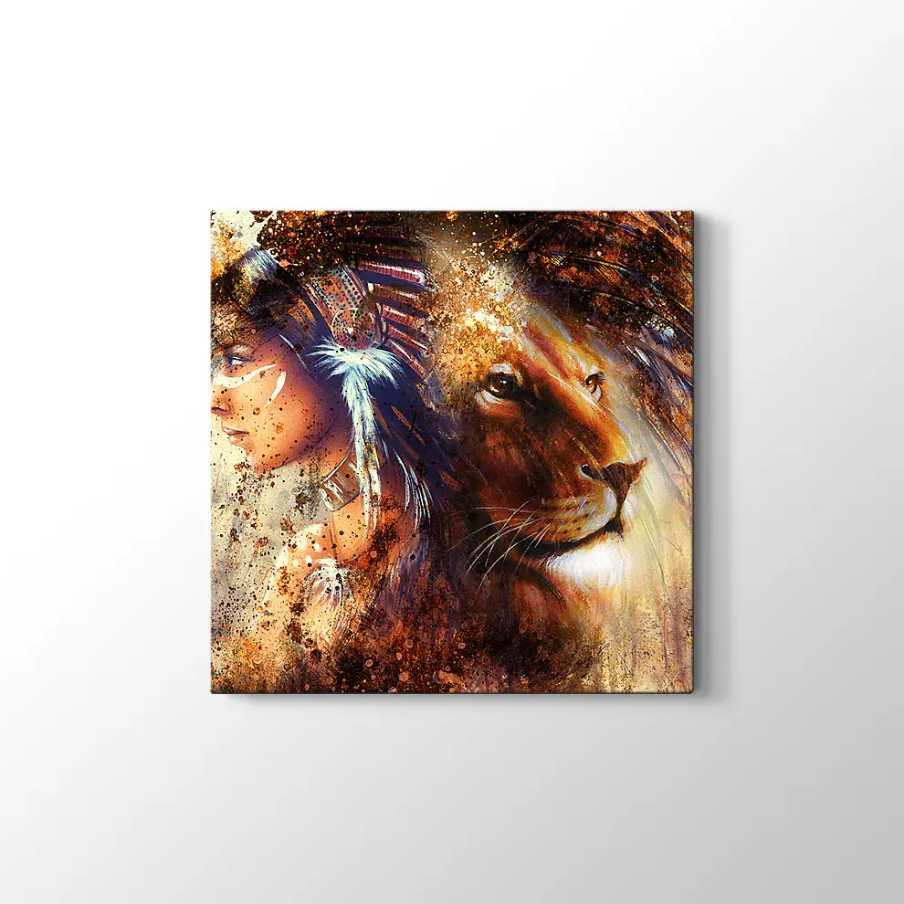 Kızıldereli ve Aslan Kanvas Tablo