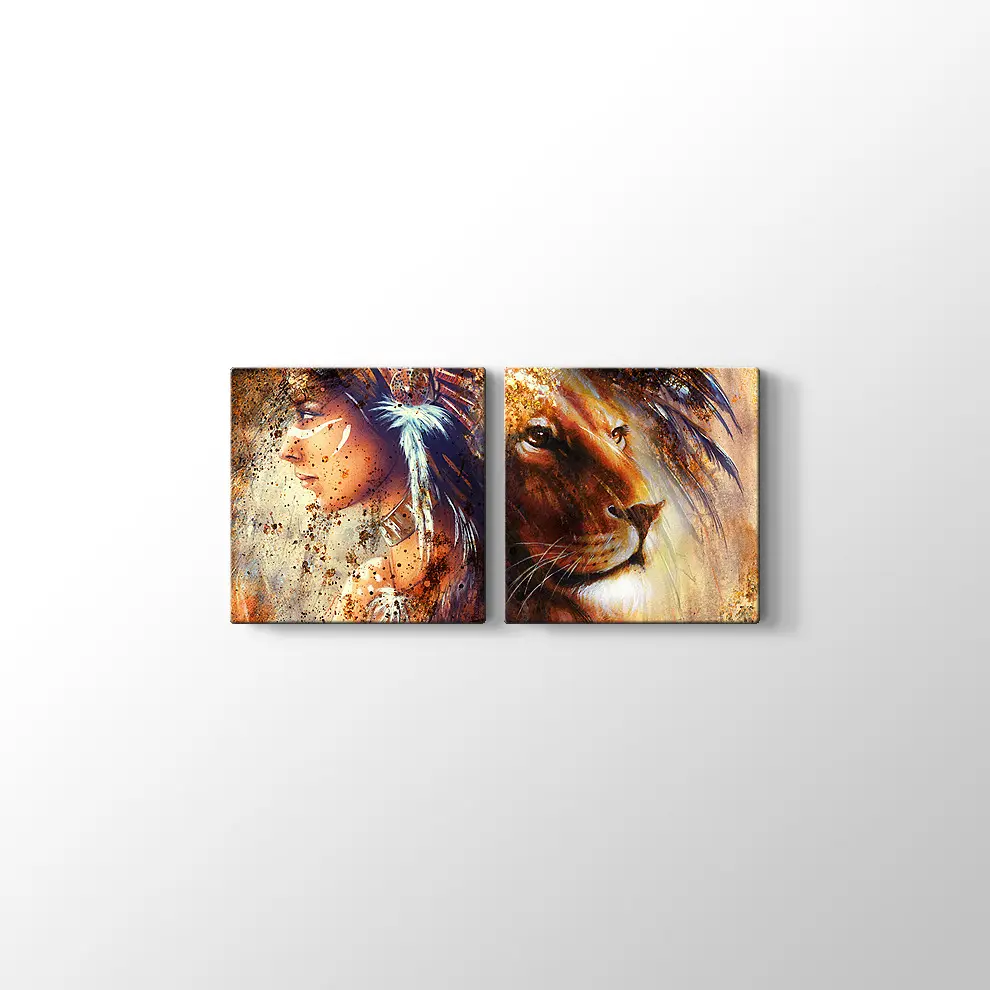 Kızıldereli ve Aslan Kanvas Tablo