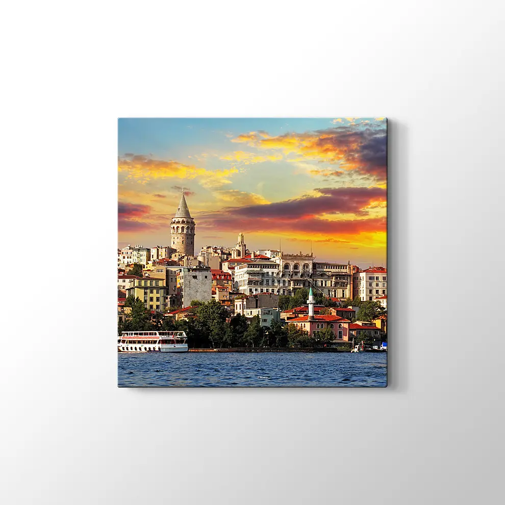 Günbatımında Galata Kanvas Tablo