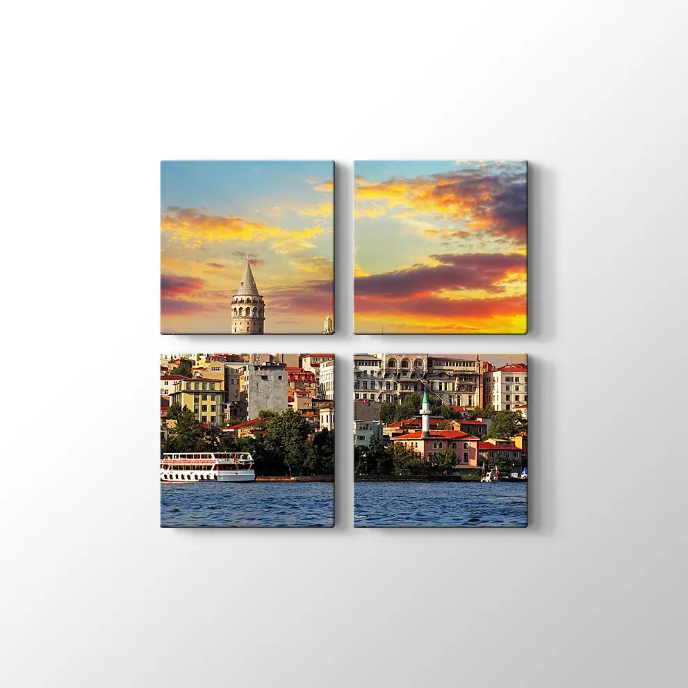 Günbatımında Galata Kanvas Tablo