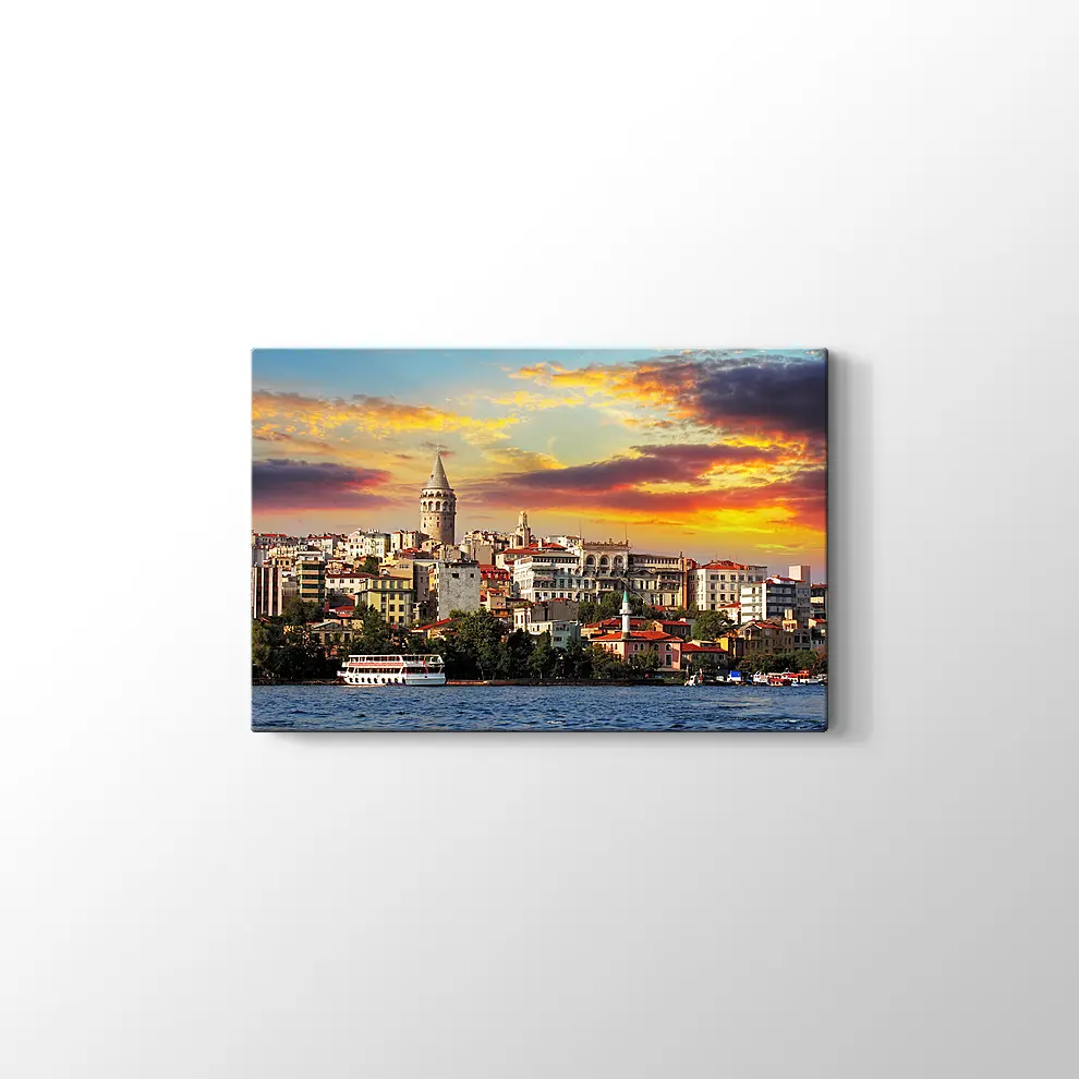 Günbatımında Galata Kanvas Tablo