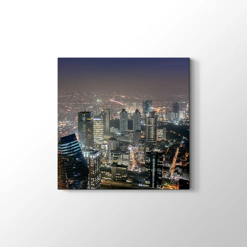 Gece İş Kuleleri Manzarası Kanvas Tablo