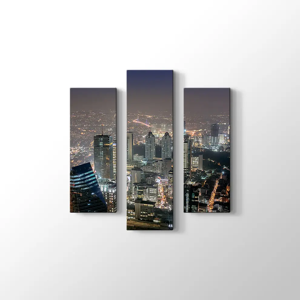 Gece İş Kuleleri Manzarası Kanvas Tablo