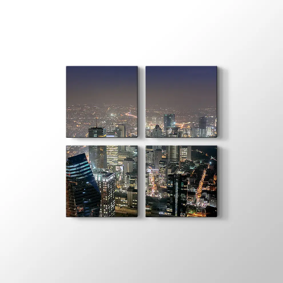 Gece İş Kuleleri Manzarası Kanvas Tablo