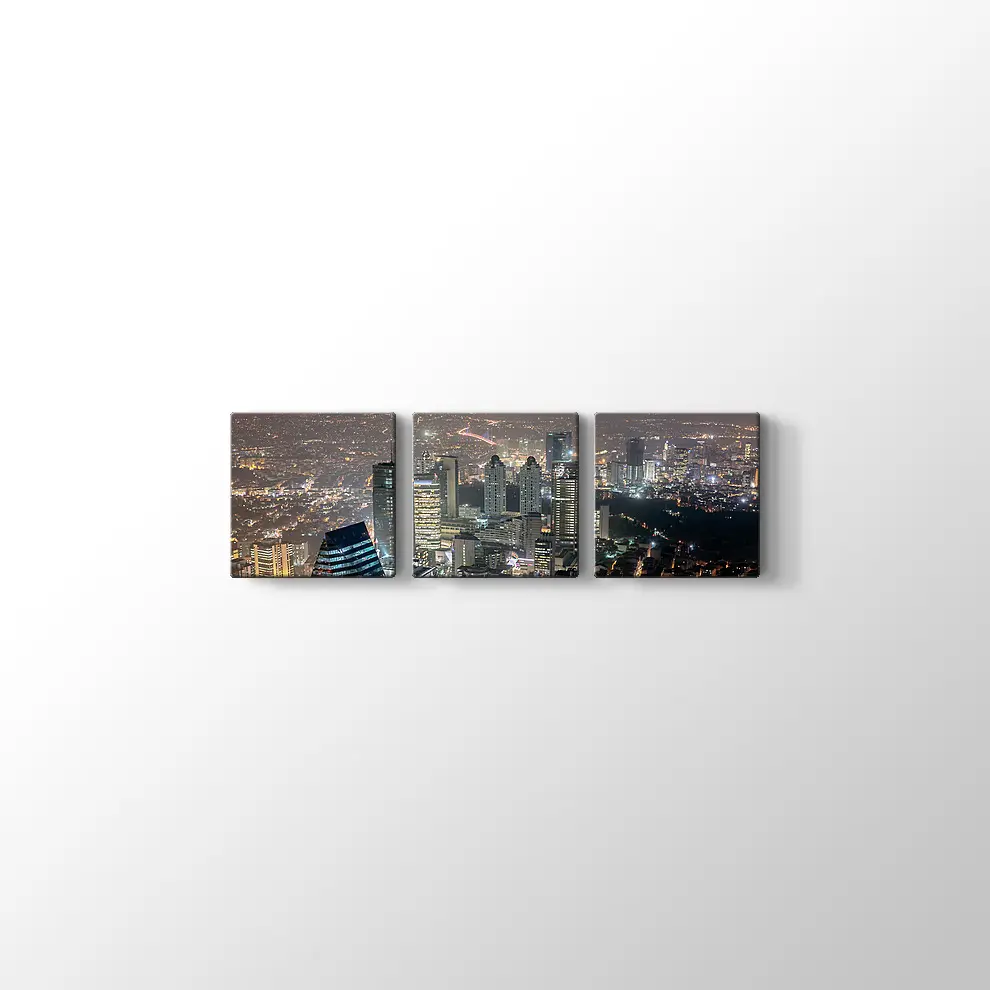 Gece İş Kuleleri Manzarası Kanvas Tablo