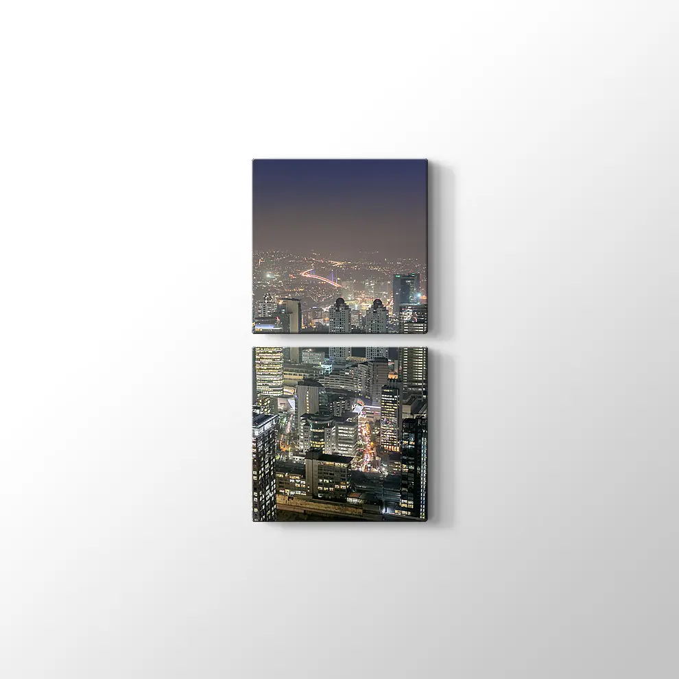 Gece İş Kuleleri Manzarası Kanvas Tablo