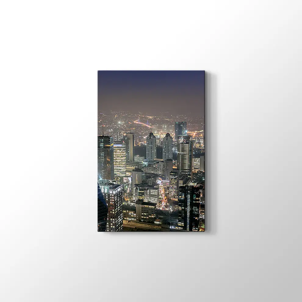 Gece İş Kuleleri Manzarası Kanvas Tablo