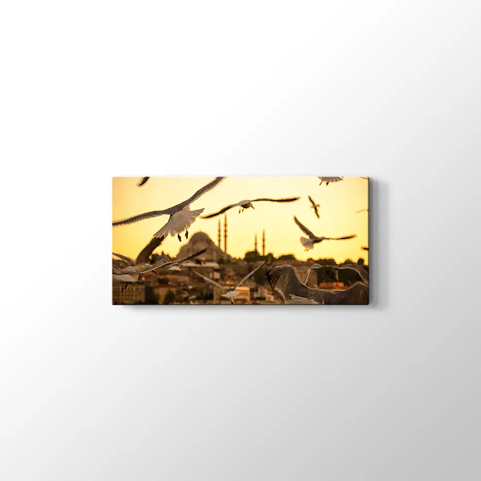Günbatımında Haliç ve Martılar Kanvas Tablo