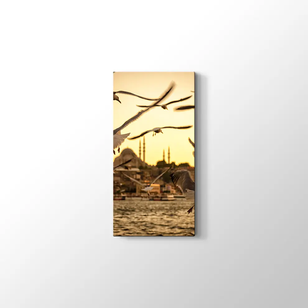 Günbatımında Haliç ve Martılar Kanvas Tablo