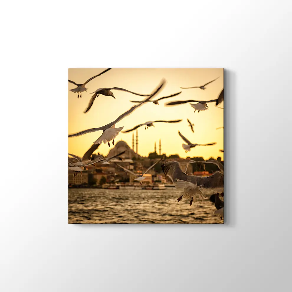 Günbatımında Haliç ve Martılar Kanvas Tablo