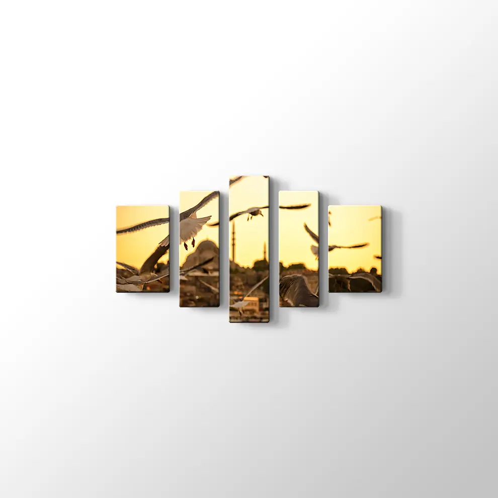 Günbatımında Haliç ve Martılar Kanvas Tablo