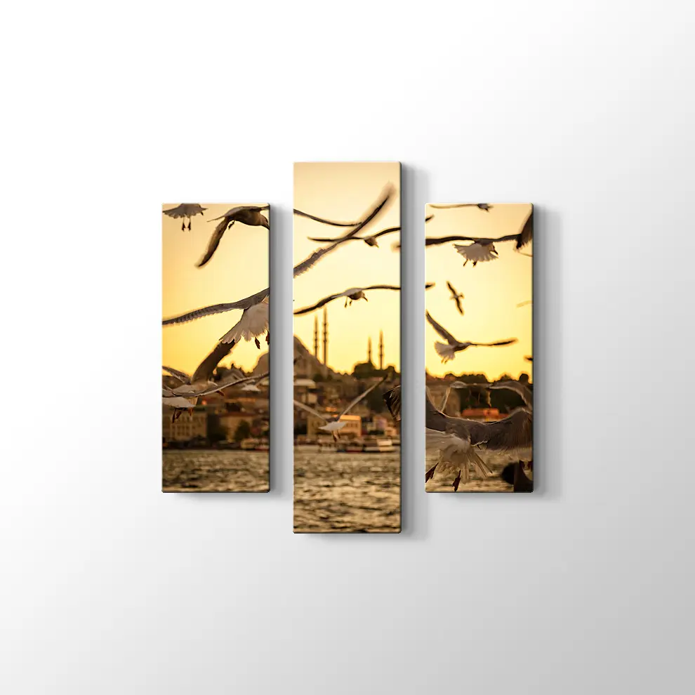 Günbatımında Haliç ve Martılar Kanvas Tablo