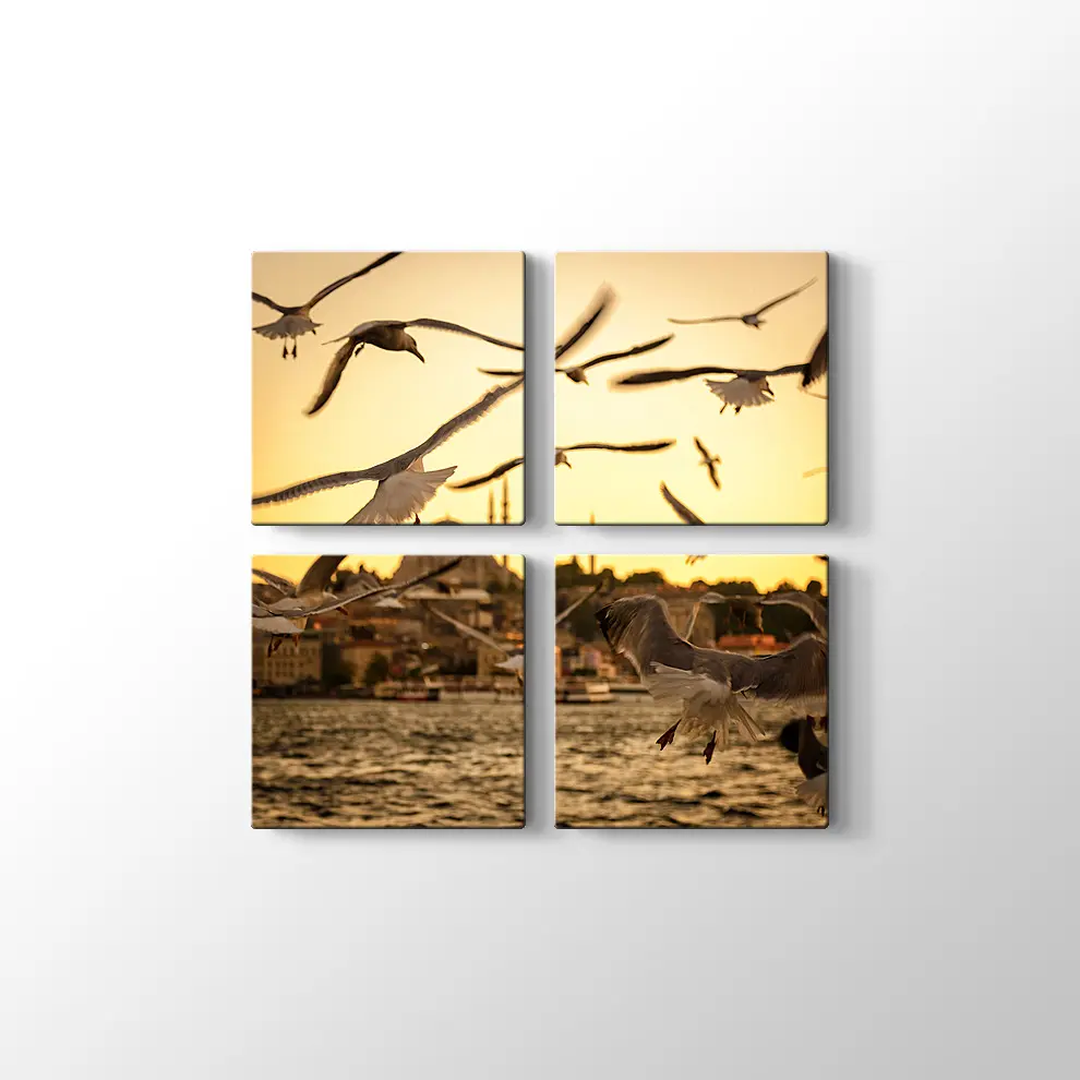 Günbatımında Haliç ve Martılar Kanvas Tablo