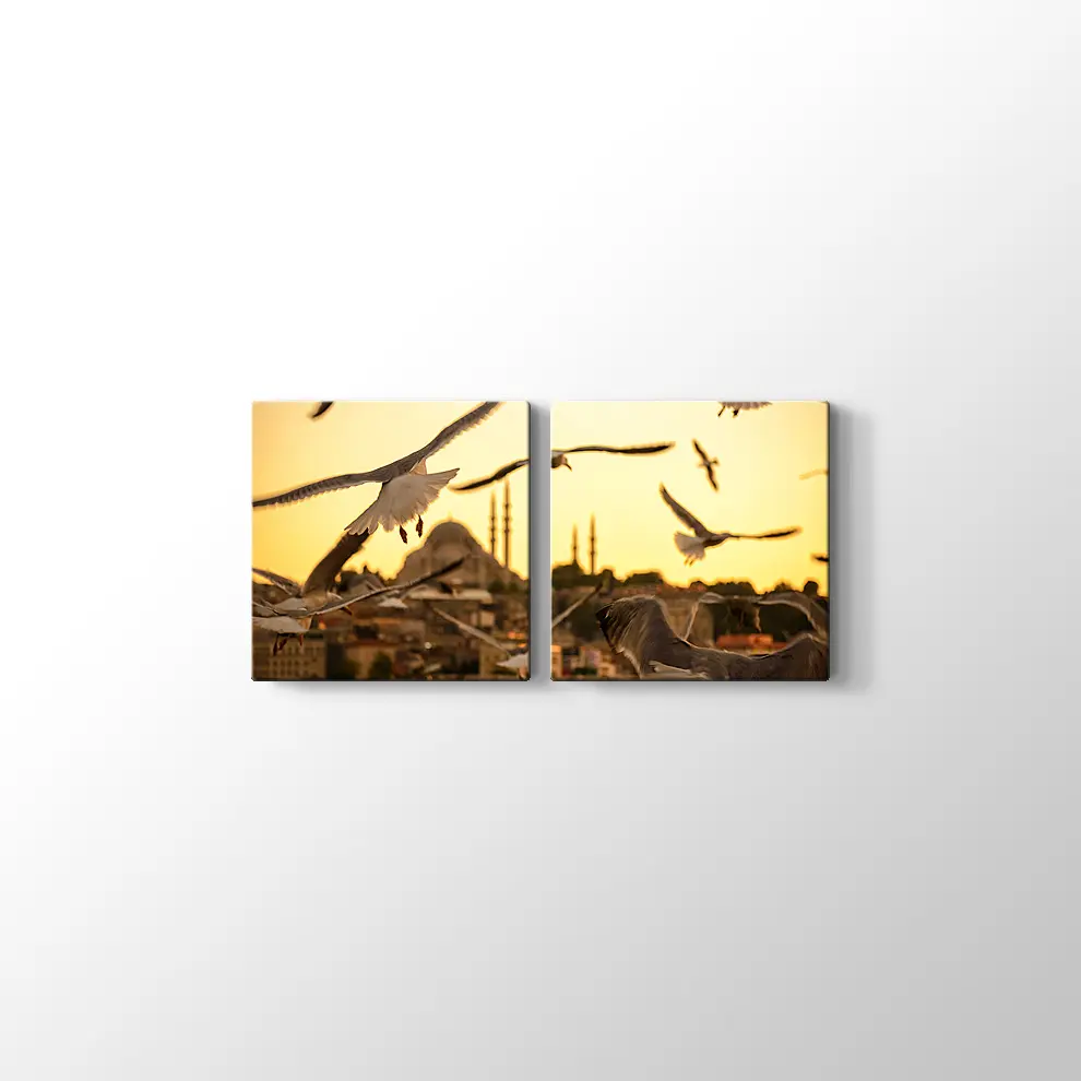 Günbatımında Haliç ve Martılar Kanvas Tablo