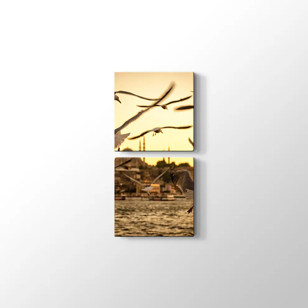 Günbatımında Haliç ve Martılar Kanvas Tablo
