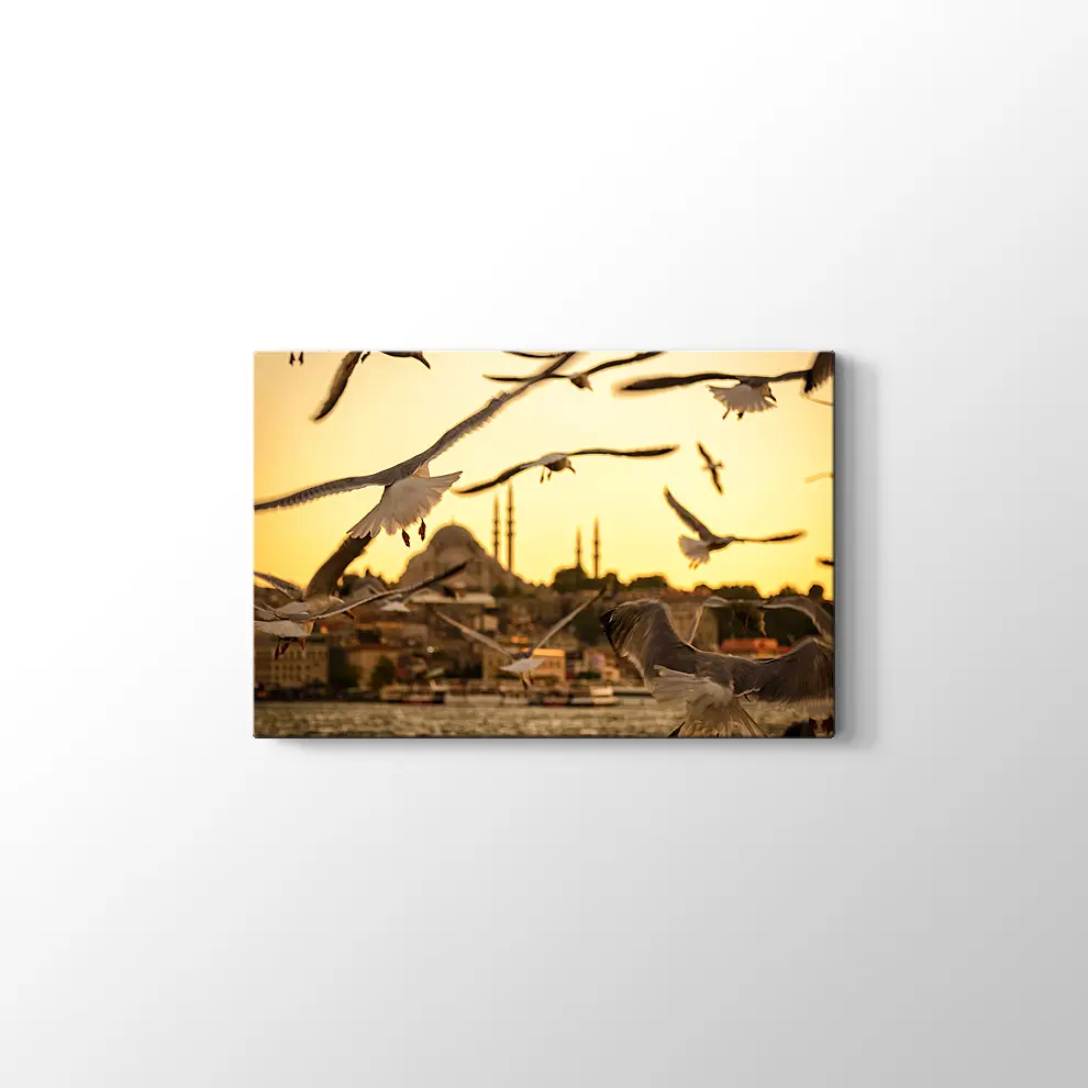 Günbatımında Haliç ve Martılar Kanvas Tablo