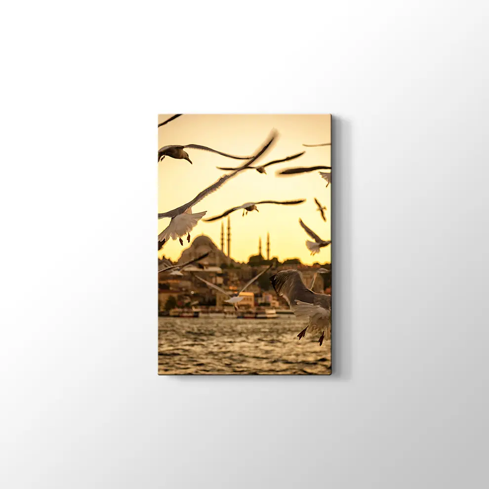 Günbatımında Haliç ve Martılar Kanvas Tablo
