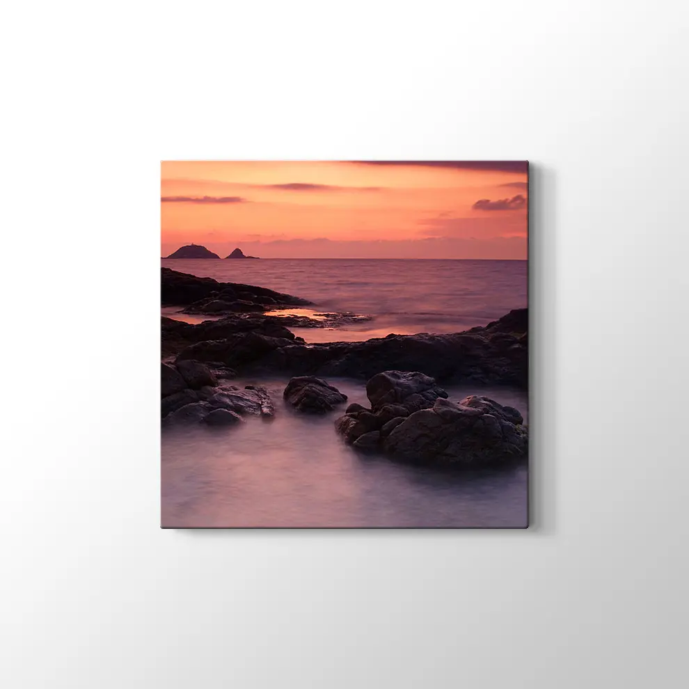 Kayalıklarda Gün Batımı Kanvas Tablo
