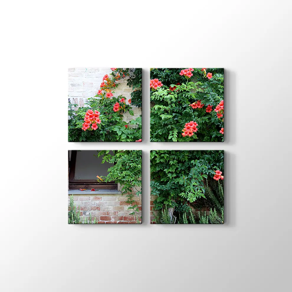 Pencerede Çiçekler Kanvas Tablo