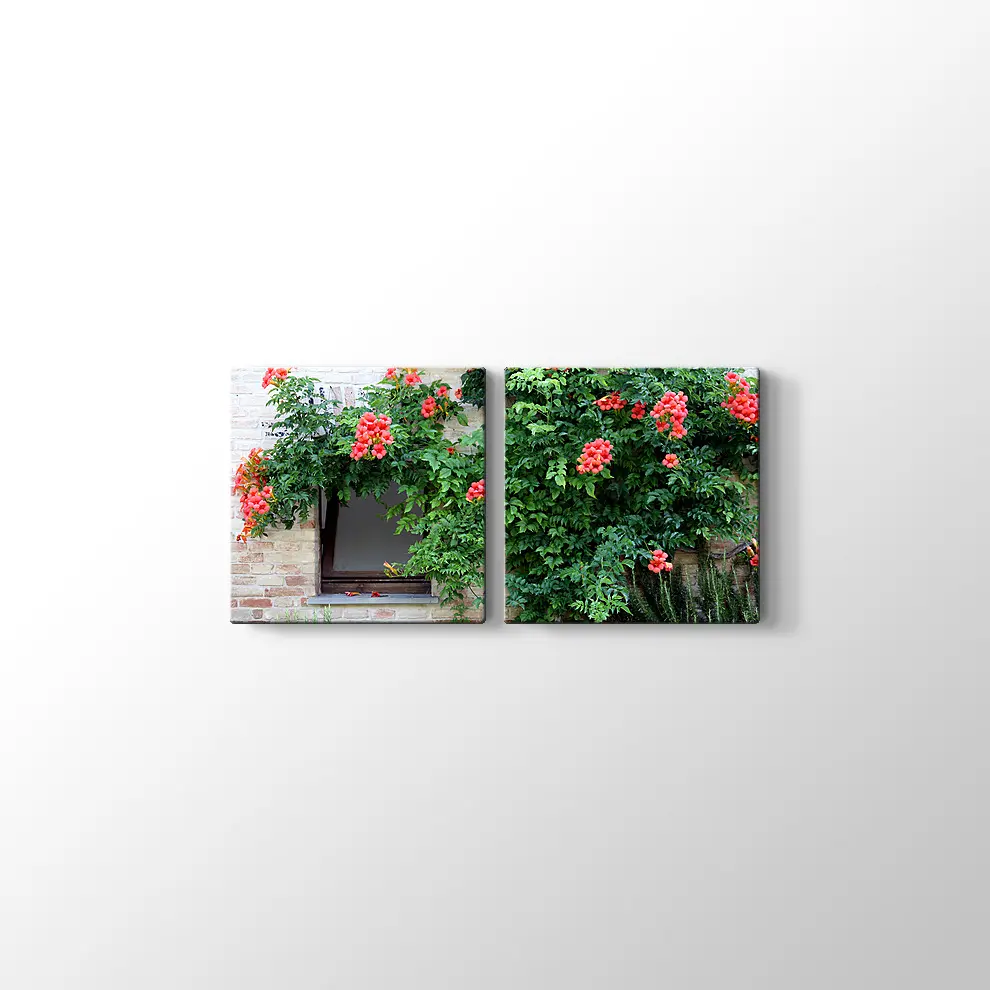 Pencerede Çiçekler Kanvas Tablo