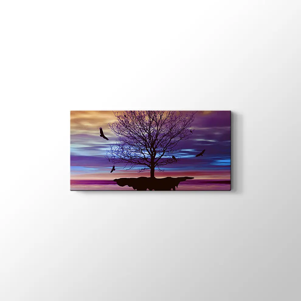 Yanlız Ağaç ve Kuşlar Kanvas Tablo